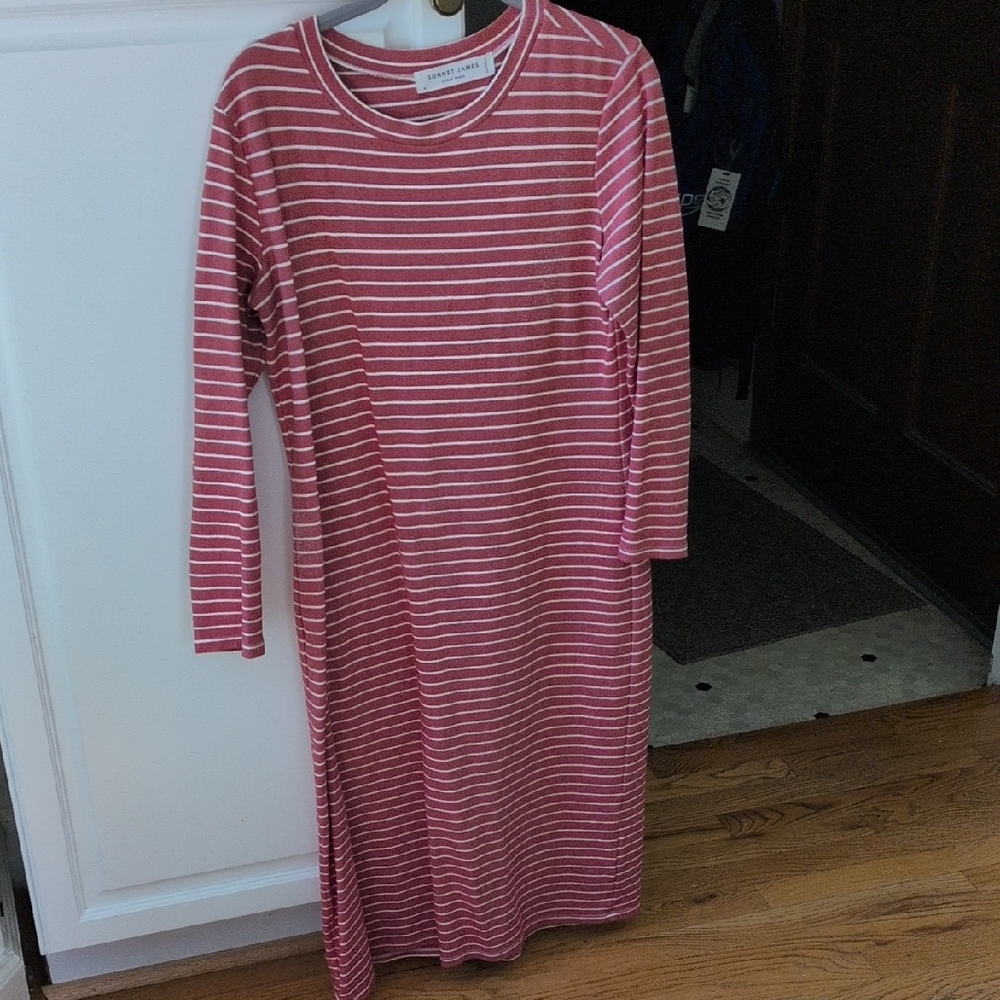 Striped Pink and White Midi Dress
